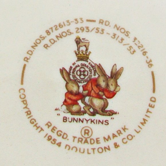 Royal Doulton & Co 6.5" BUNNYKINS Child Plate Dish 1954 Registry Nos. Rabbits - Picture 6 of 6